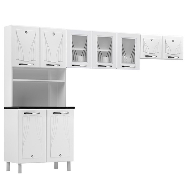 Cozinha Compacta em Aço Star New 9 Portas com Vidro Branco - Telasul