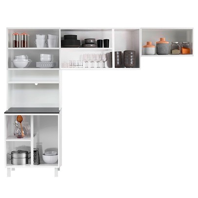 Cozinha Compacta em Aço Star New 9 Portas com Vidro Branco - Telasul