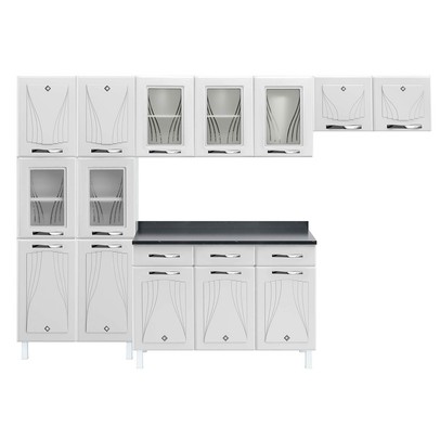 Cozinha Completa em Aço Star New 14 Portas 3 Gavetas com Vidro Branco - Telasul