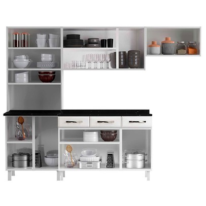 Cozinha Completa em Aço Star New 12 Portas 3 Gavetas com Vidro Branco - Telasul