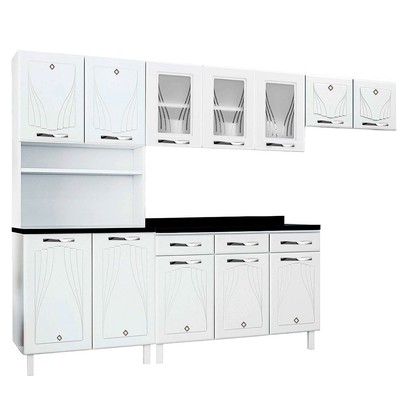 Cozinha Completa em Aço Star New 12 Portas 3 Gavetas com Vidro Branco - Telasul