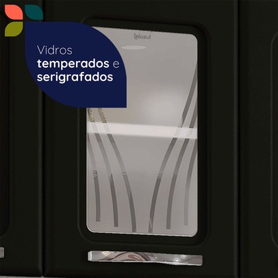 Cozinha Completa em Aço Star New 12 Portas 3 Gavetas com Vidro Preto - Telasul