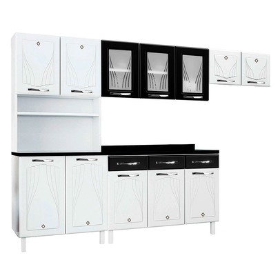 Cozinha Completa em Aço Star New 12 Portas 3 Gavetas com Vidro Preto - Telasul