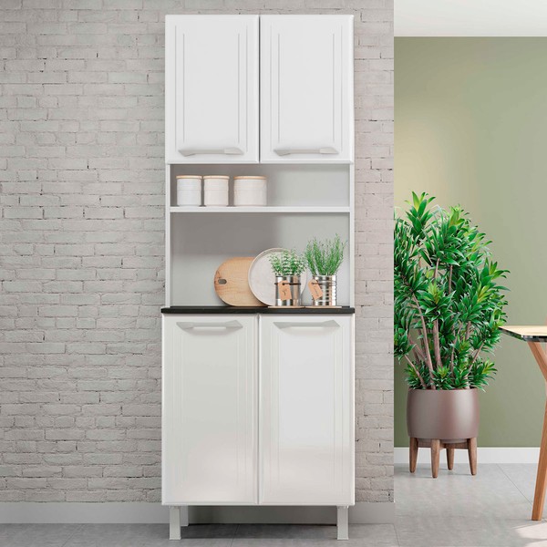 Paneleiro em Aço Topázio 4 Portas 3 Prateleiras Branco - Telasul