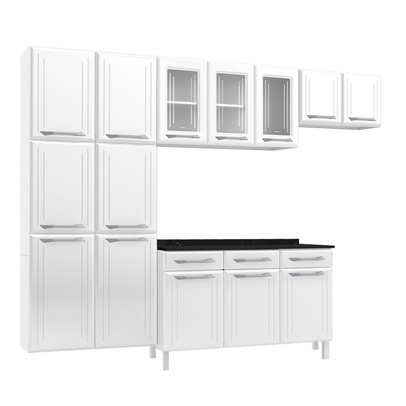 Cozinha Completa em Aço Topázio 14 Portas 3 Gavetas com Vidro Branco - Telasul