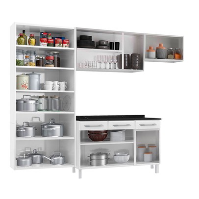 Cozinha Completa em Aço Topázio 14 Portas 3 Gavetas com Vidro Branco - Telasul