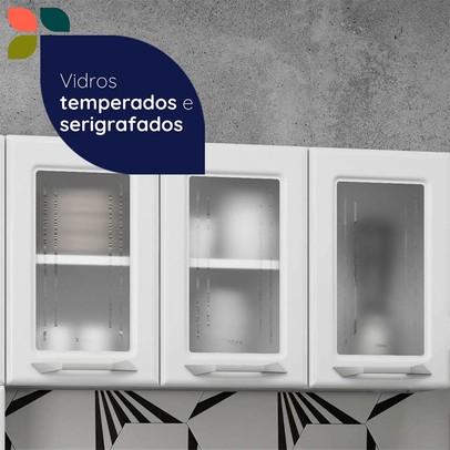 Cozinha Completa em Aço Topázio 14 Portas 3 Gavetas com Vidro Branco - Telasul