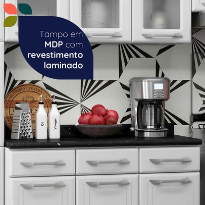 Cozinha Completa em Aço Topázio 14 Portas 3 Gavetas com Vidro Branco - Telasul