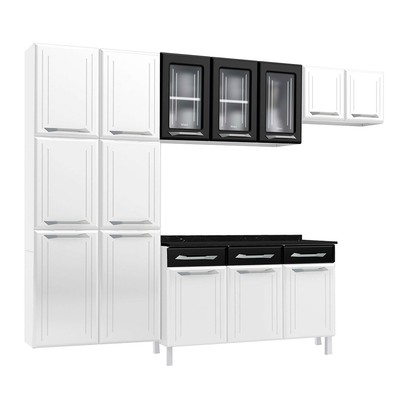 Cozinha Completa em Aço Topázio 14 Portas 3 Gavetas com Vidro Preto - Telasul