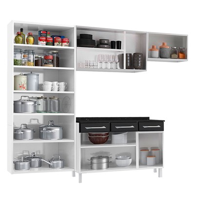 Cozinha Completa em Aço Topázio 14 Portas 3 Gavetas com Vidro Preto - Telasul