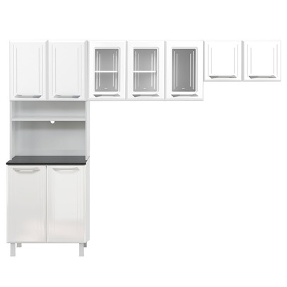 Cozinha Compacta em Aço Topázio 9 Portas com Vidro Branco - Telasul