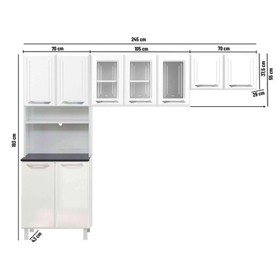 Cozinha Compacta em Aço Topázio 9 Portas com Vidro Branco - Telasul