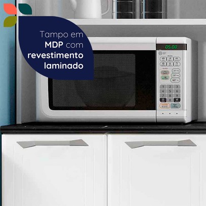 Cozinha Compacta em Aço Topázio 9 Portas com Vidro Branco - Telasul