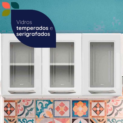 Cozinha Compacta em Aço Topázio 9 Portas com Vidro Branco - Telasul