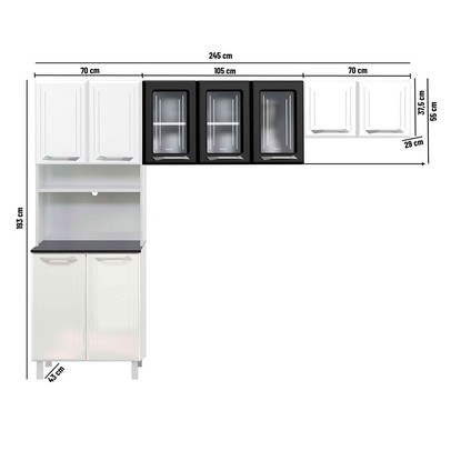 Cozinha Compacta em Aço Topázio 9 Portas com Vidro Branco Preto - Telasul