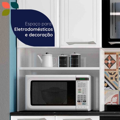 Cozinha Compacta em Aço Topázio 9 Portas com Vidro Branco Preto - Telasul