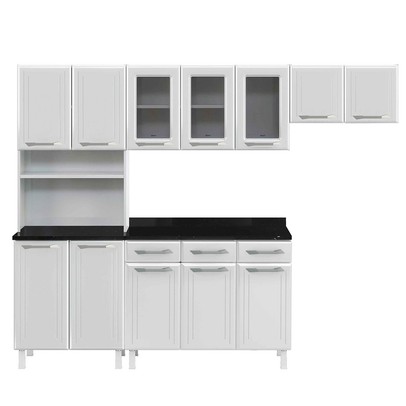 Cozinha Completa em Aço Topázio 12 Portas 3 Gavetas com Vidro Branco - Telasul