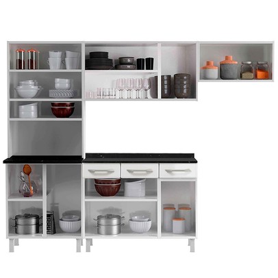 Cozinha Completa em Aço Topázio 12 Portas 3 Gavetas com Vidro Branco - Telasul