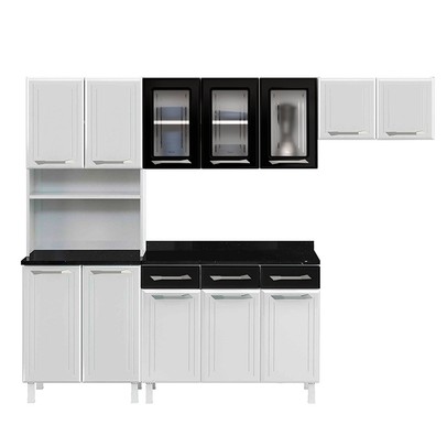 Cozinha Completa em Aço Topázio 12 Portas 3 Gavetas com Vidro Preto - Telasul