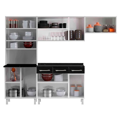 Cozinha Completa em Aço Topázio 12 Portas 3 Gavetas com Vidro Preto - Telasul