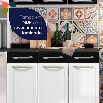 Cozinha Completa em Aço Topázio 12 Portas 3 Gavetas com Vidro Preto - Telasul