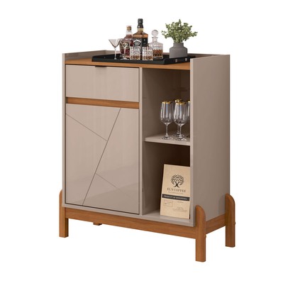 Aparador Buffet Bauman 1 Porta 1 Gaveta Off White/Cedro - Pnr Móveis