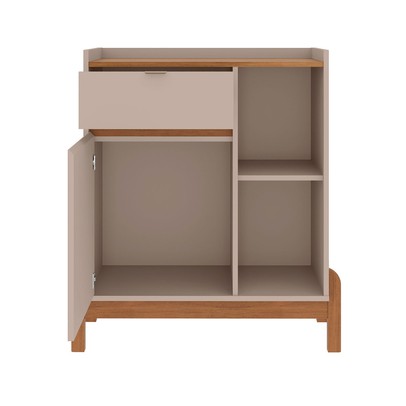 Aparador Buffet Bauman 1 Porta 1 Gaveta Off White/Cedro - Pnr Móveis