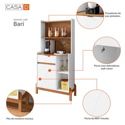 Aparador Café Bauman 1 Porta 1 Gaveta Branco/Cedro - Pnr Móveis