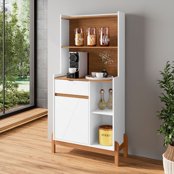 Aparador Café Bauman 1 Porta 1 Gaveta Branco/Cedro - Pnr Móveis