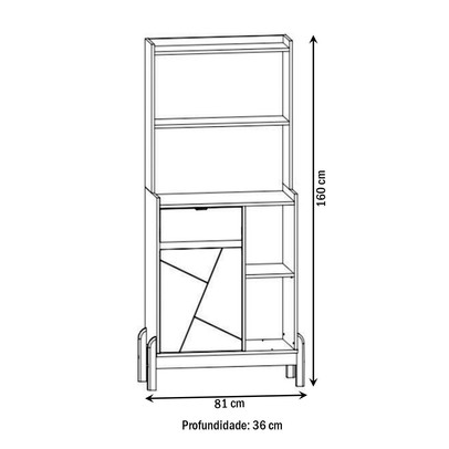 Aparador Café Bauman 1 Porta 1 Gaveta Off White/Cedro - Pnr Móveis