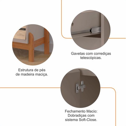 Aparador Café Bauman 1 Porta 1 Gaveta Off White/Cedro - Pnr Móveis