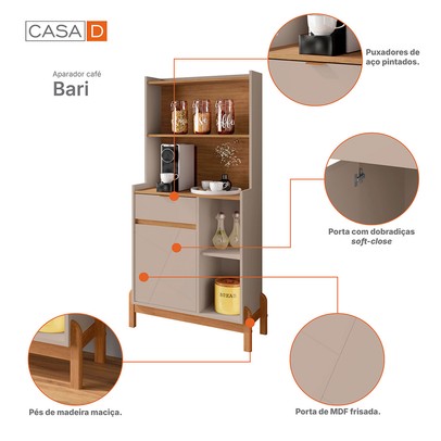 Aparador Café Bauman 1 Porta 1 Gaveta Off White/Cedro - Pnr Móveis