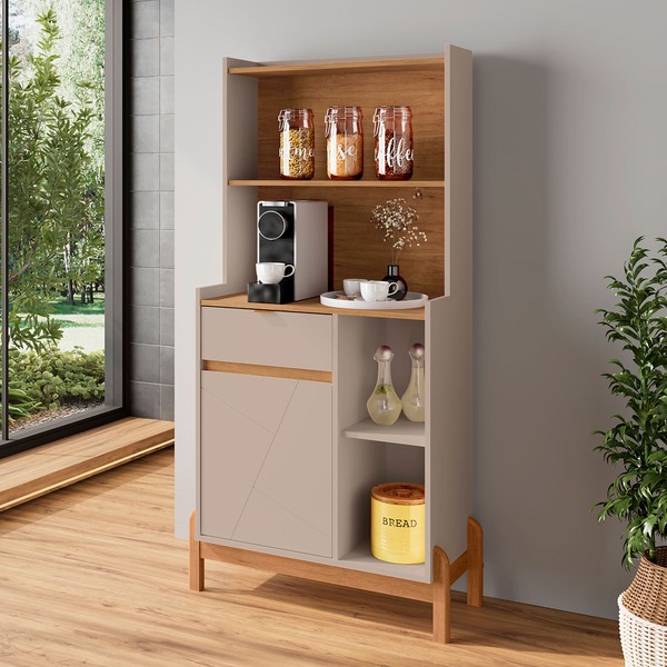 Aparador Café Bauman 1 Porta 1 Gaveta Off White/Cedro - Pnr Móveis