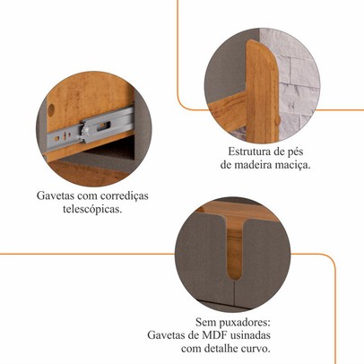 Aparador Eleven 2 Gavetas Cinza Perola/Cedro - Pnr Móveis