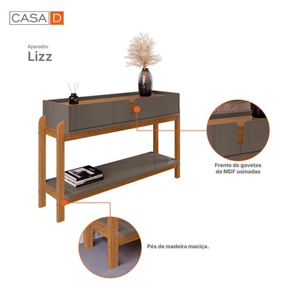 Aparador Eleven 2 Gavetas Cinza Perola/Cedro - Pnr Móveis