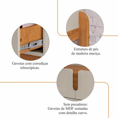 Aparador Eleven 2 Gavetas Off White/Cedro - Pnr Móveis