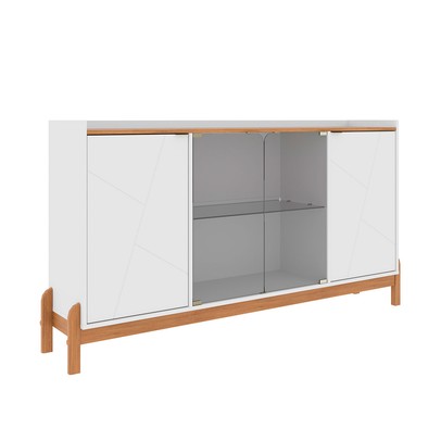 Balcão Buffet Jim 4 Portas 3 Prateleiras com Vidro Branco/Cedro - Pnr Móveis