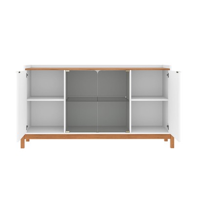 Balcão Buffet Jim 4 Portas 3 Prateleiras com Vidro Branco/Cedro - Pnr Móveis