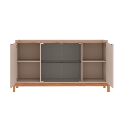 Balcão Buffet Jim 4 Portas 3 Prateleiras com Vidro Off White/Cedro - Pnr Móveis