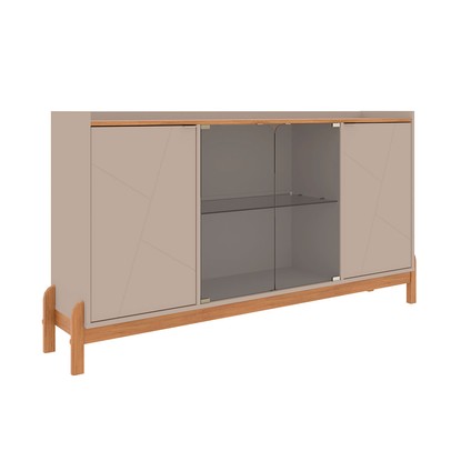 Balcão Buffet Jim 4 Portas 3 Prateleiras com Vidro Off White/Cedro - Pnr Móveis