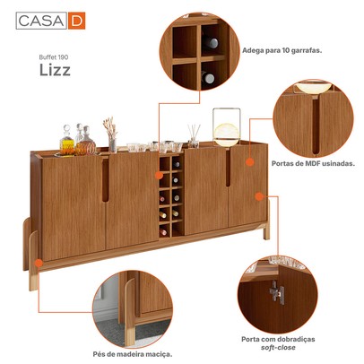 Balcão Buffet Max 4 Portas com Adega Cedro - Pnr Móveis