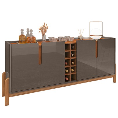Balcão Buffet Max 4 Portas com Adega Cinza Perola/Cedro - Pnr Móveis
