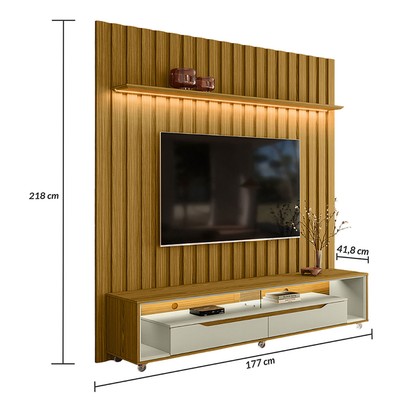 Rack com Painel para TV Até 70 Polegadas Loop 2 Gavetas 1 Prateleira Cedro/Off White - Olivar Móveis