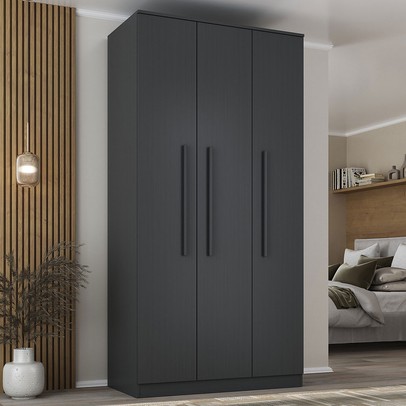 Guarda-Roupa Solteiro Lugano 3 Portas 2 Gavetas Grafite - Hecol Móveis