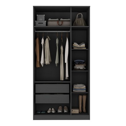 Guarda-Roupa Solteiro Lugano 3 Portas 2 Gavetas Grafite - Hecol Móveis