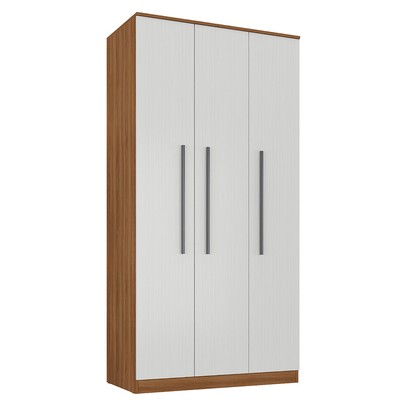 Guarda-Roupa Solteiro Lugano 3 Portas 2 Gavetas Nogal/Branco - Hecol Móveis
