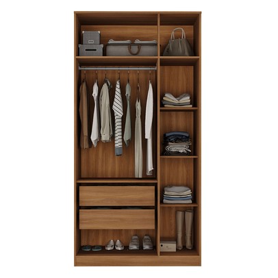 Guarda-Roupa Solteiro Lugano 3 Portas 2 Gavetas Nogal/Branco - Hecol Móveis