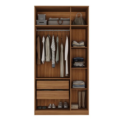 Guarda-Roupa Solteiro Lugano 3 Portas 2 Gavetas Nogal/Grafite - Hecol Móveis