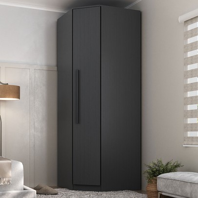 Guarda-Roupa Solteiro Modulado Lugano 1 Porta 2 Prateleiras Grafite - Hecol Móveis