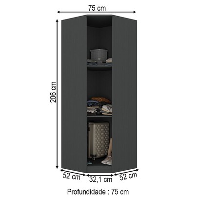 Guarda-Roupa Solteiro Modulado Lugano 1 Porta 2 Prateleiras Grafite - Hecol Móveis